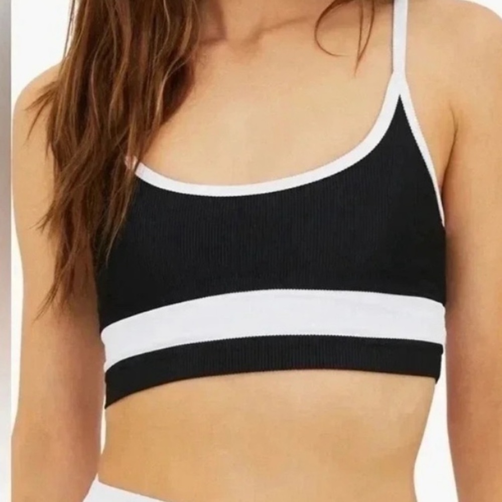 Beach Riot Eva Bikini Top Ribbed Black White Size XL